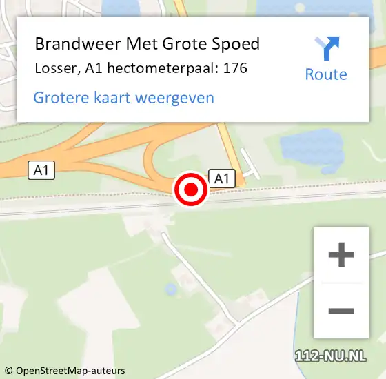 Locatie op kaart van de 112 melding: Brandweer Met Grote Spoed Naar Losser, A1 hectometerpaal: 176 op 23 september 2024 14:07