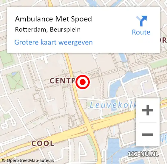 Locatie op kaart van de 112 melding: Ambulance Met Spoed Naar Rotterdam, Beursplein op 23 september 2024 14:24