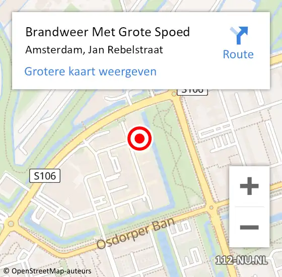 Locatie op kaart van de 112 melding: Brandweer Met Grote Spoed Naar Amsterdam, Jan Rebelstraat op 23 september 2024 14:40