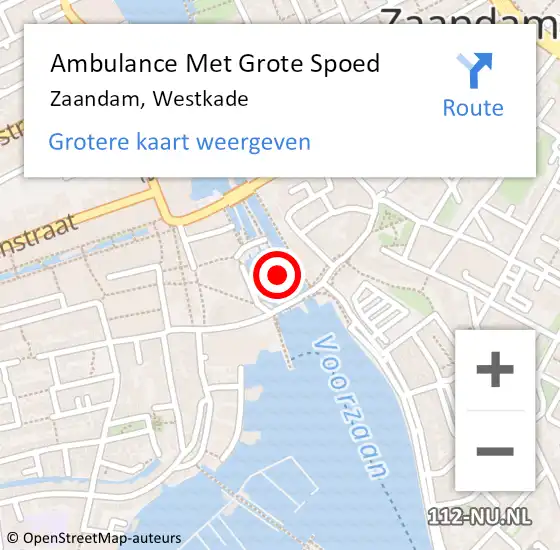 Locatie op kaart van de 112 melding: Ambulance Met Grote Spoed Naar Zaandam, Westkade op 23 september 2024 14:41