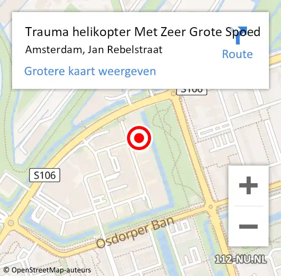 Locatie op kaart van de 112 melding: Trauma helikopter Met Zeer Grote Spoed Naar Amsterdam, Jan Rebelstraat op 23 september 2024 14:43