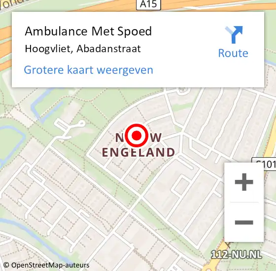 Locatie op kaart van de 112 melding: Ambulance Met Spoed Naar Hoogvliet, Abadanstraat op 23 september 2024 14:46