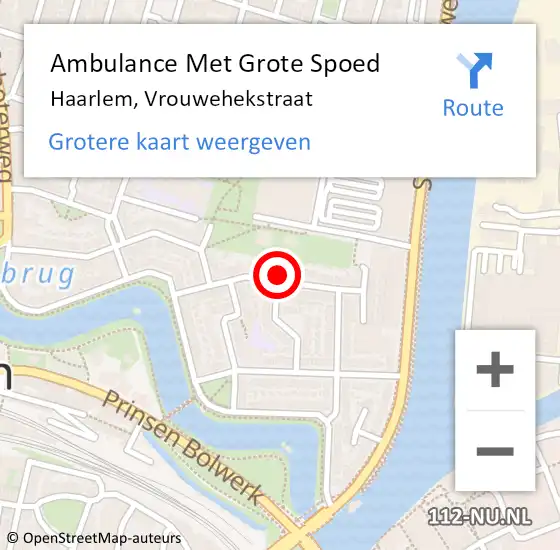 Locatie op kaart van de 112 melding: Ambulance Met Grote Spoed Naar Haarlem, Vrouwehekstraat op 23 september 2024 14:50