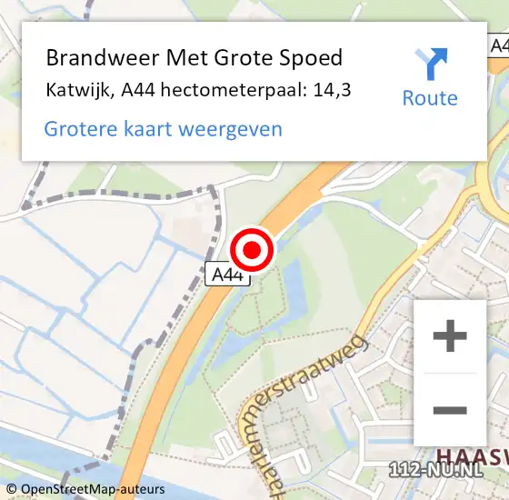 Locatie op kaart van de 112 melding: Brandweer Met Grote Spoed Naar Katwijk, A44 hectometerpaal: 14,3 op 23 september 2024 14:51