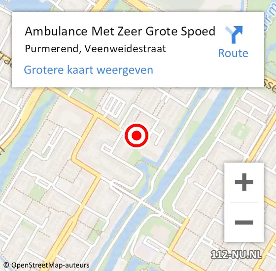 Locatie op kaart van de 112 melding: Ambulance Met Zeer Grote Spoed Naar Purmerend, Veenweidestraat op 23 september 2024 14:53