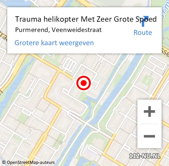 Locatie op kaart van de 112 melding: Trauma helikopter Met Zeer Grote Spoed Naar Purmerend, Veenweidestraat op 23 september 2024 14:53