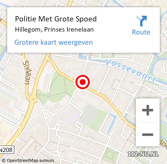 Locatie op kaart van de 112 melding: Politie Met Grote Spoed Naar Hillegom, Prinses Irenelaan op 23 september 2024 14:55