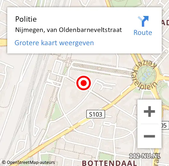 Locatie op kaart van de 112 melding: Politie Nijmegen, van Oldenbarneveltstraat op 23 september 2024 15:00