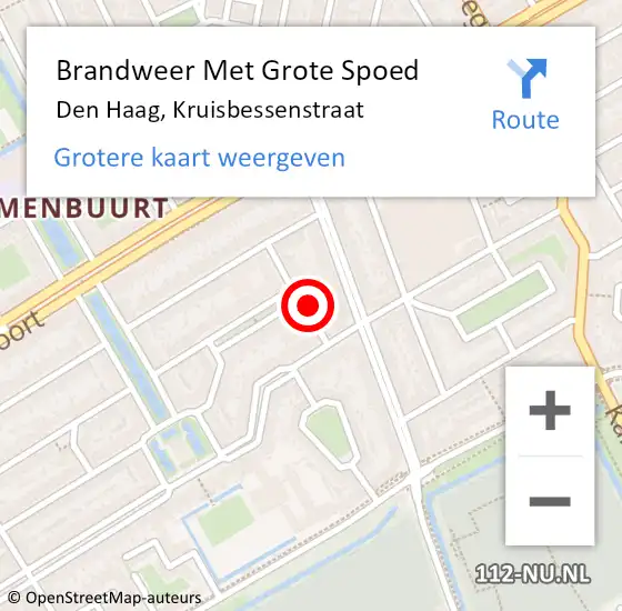 Locatie op kaart van de 112 melding: Brandweer Met Grote Spoed Naar Den Haag, Kruisbessenstraat op 23 september 2024 15:18