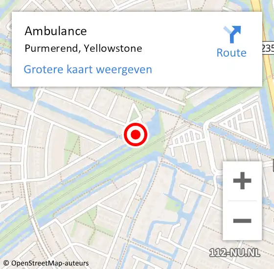 Locatie op kaart van de 112 melding: Ambulance Purmerend, Yellowstone op 23 september 2024 15:19