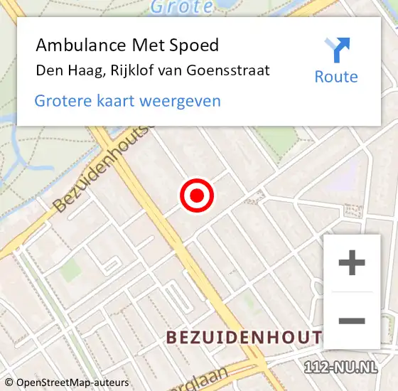 Locatie op kaart van de 112 melding: Ambulance Met Spoed Naar Den Haag, Rijklof van Goensstraat op 23 september 2024 15:31