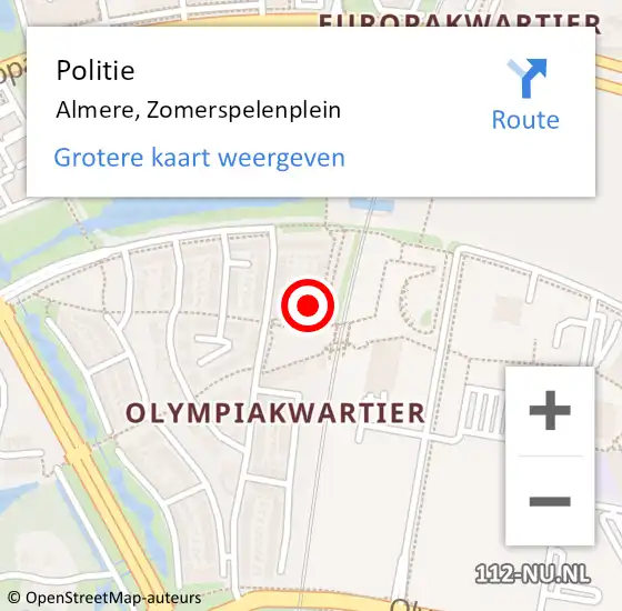 Locatie op kaart van de 112 melding: Politie Almere, Zomerspelenplein op 23 september 2024 15:35