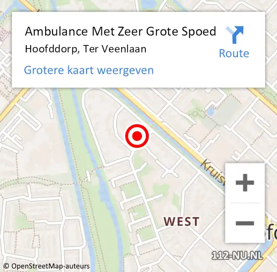 Locatie op kaart van de 112 melding: Ambulance Met Zeer Grote Spoed Naar Hoofddorp, Ter Veenlaan op 23 september 2024 15:36