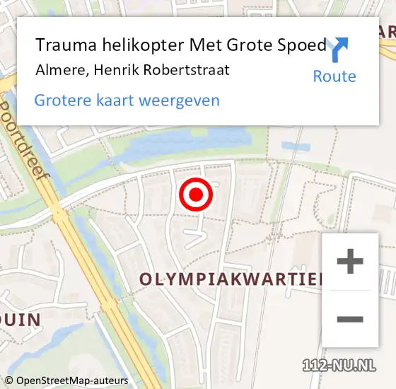 Locatie op kaart van de 112 melding: Trauma helikopter Met Grote Spoed Naar Almere, Henrik Robertstraat op 23 september 2024 15:39