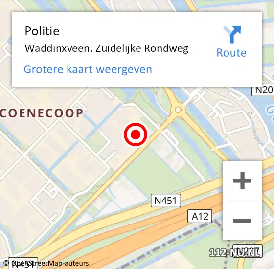 Locatie op kaart van de 112 melding: Politie Waddinxveen, Zuidelijke Rondweg op 23 september 2024 15:55