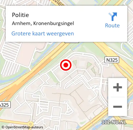 Locatie op kaart van de 112 melding: Politie Arnhem, Kronenburgsingel op 23 september 2024 16:04