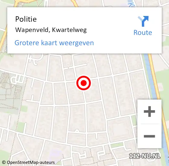 Locatie op kaart van de 112 melding: Politie Wapenveld, Kwartelweg op 23 september 2024 16:09