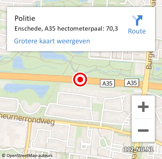 Locatie op kaart van de 112 melding: Politie Enschede, A35 hectometerpaal: 70,3 op 23 september 2024 16:28