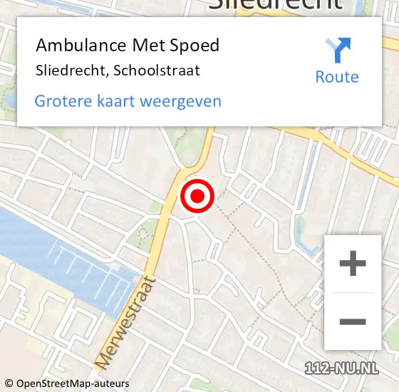 Locatie op kaart van de 112 melding: Ambulance Met Spoed Naar Sliedrecht, Schoolstraat op 23 september 2024 16:35