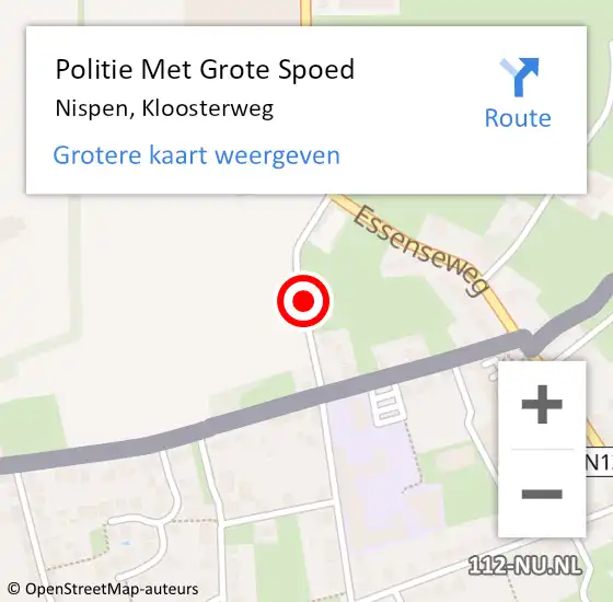 Locatie op kaart van de 112 melding: Politie Met Grote Spoed Naar Nispen, Kloosterweg op 23 september 2024 16:35