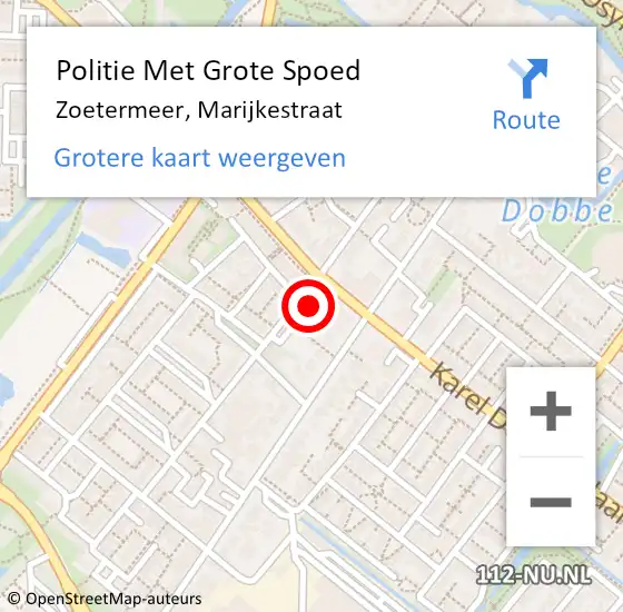 Locatie op kaart van de 112 melding: Politie Met Grote Spoed Naar Zoetermeer, Marijkestraat op 23 september 2024 16:51