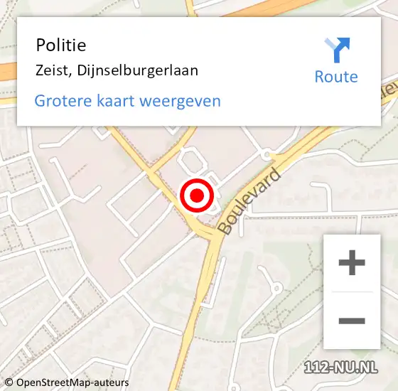 Locatie op kaart van de 112 melding: Politie Zeist, Dijnselburgerlaan op 23 september 2024 16:57