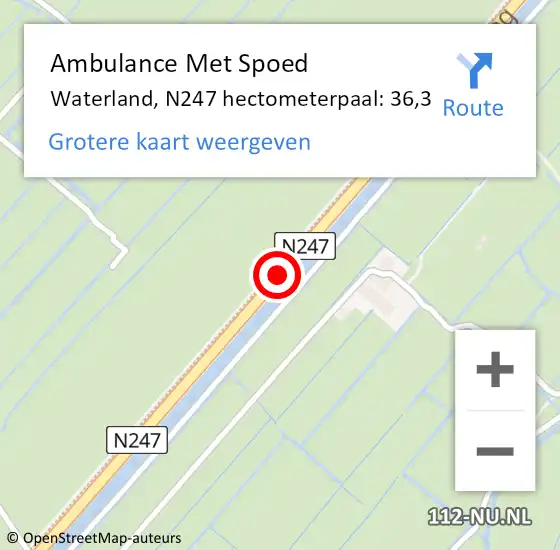 Locatie op kaart van de 112 melding: Ambulance Met Spoed Naar Waterland, N247 hectometerpaal: 36,3 op 23 september 2024 17:03