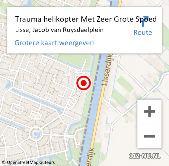 Locatie op kaart van de 112 melding: Trauma helikopter Met Zeer Grote Spoed Naar Lisse, Jacob van Ruysdaelplein op 23 september 2024 17:04