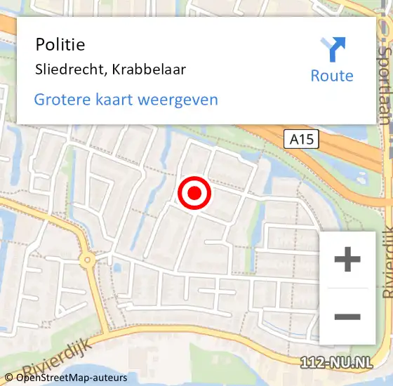 Locatie op kaart van de 112 melding: Politie Sliedrecht, Krabbelaar op 23 september 2024 17:09