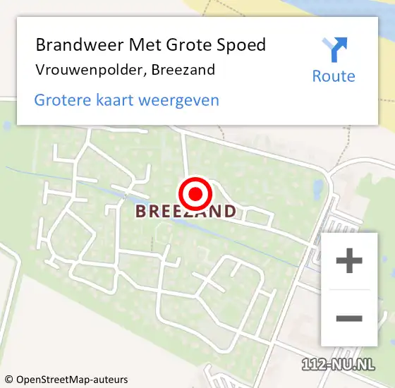 Locatie op kaart van de 112 melding: Brandweer Met Grote Spoed Naar Vrouwenpolder, Breezand op 23 september 2024 17:41