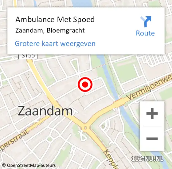 Locatie op kaart van de 112 melding: Ambulance Met Spoed Naar Zaandam, Bloemgracht op 23 september 2024 17:41