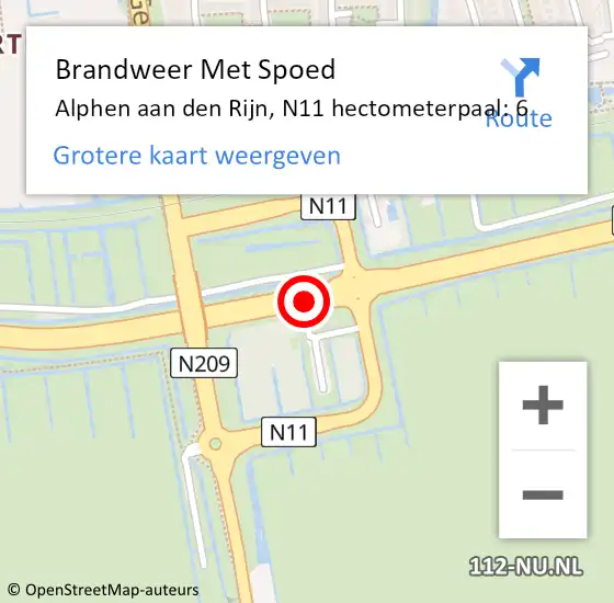 Locatie op kaart van de 112 melding: Brandweer Met Spoed Naar Alphen aan den Rijn, N11 hectometerpaal: 6 op 23 september 2024 17:46