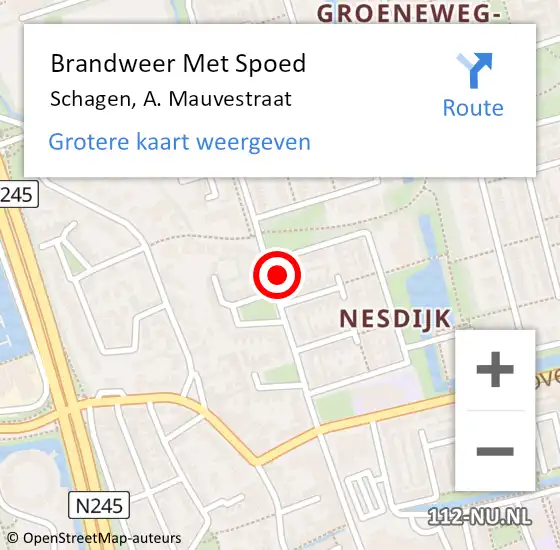 Locatie op kaart van de 112 melding: Brandweer Met Spoed Naar Schagen, A. Mauvestraat op 23 september 2024 17:52