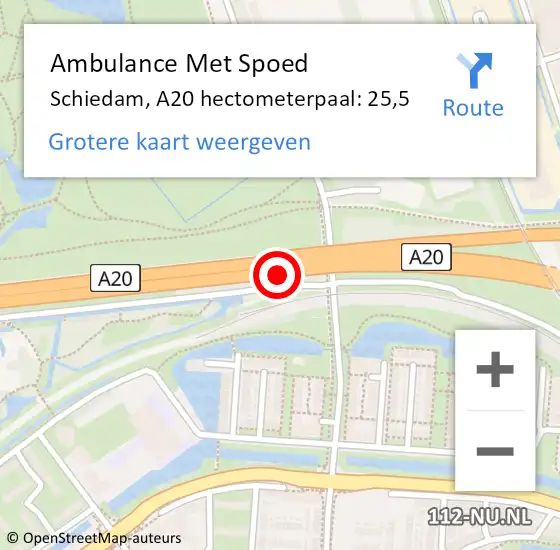 Locatie op kaart van de 112 melding: Ambulance Met Spoed Naar Schiedam, A20 hectometerpaal: 25,5 op 23 september 2024 17:53