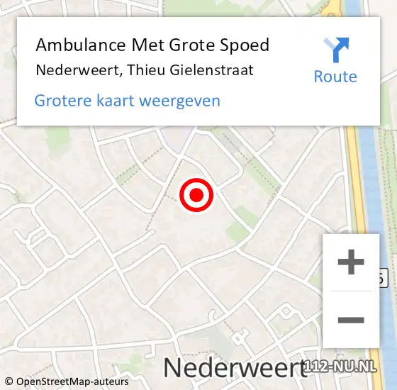 Locatie op kaart van de 112 melding: Ambulance Met Grote Spoed Naar Nederweert, Thieu Gielenstraat op 23 september 2024 18:24