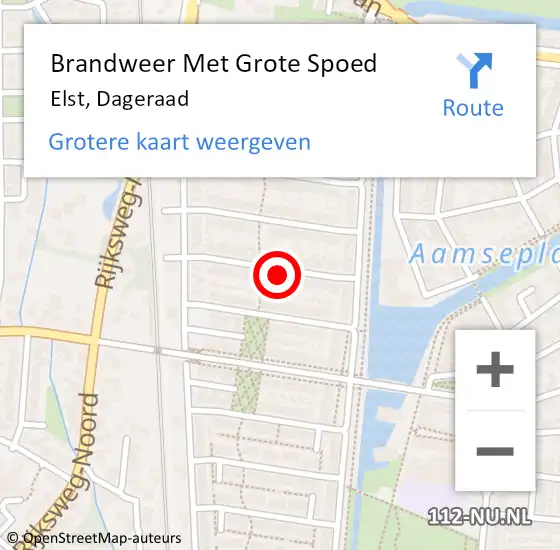 Locatie op kaart van de 112 melding: Brandweer Met Grote Spoed Naar Elst, Dageraad op 23 september 2024 18:37