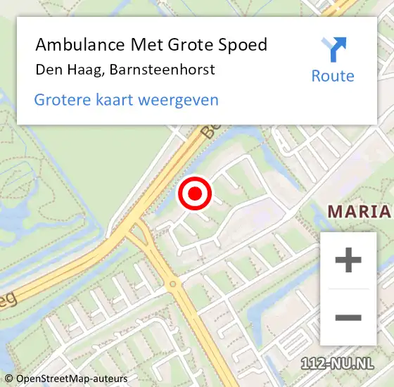 Locatie op kaart van de 112 melding: Ambulance Met Grote Spoed Naar Den Haag, Barnsteenhorst op 23 september 2024 18:46