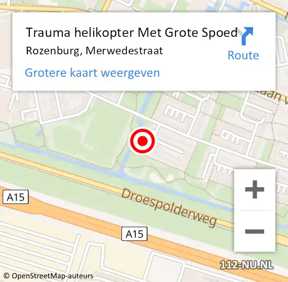 Locatie op kaart van de 112 melding: Trauma helikopter Met Grote Spoed Naar Rozenburg, Merwedestraat op 23 september 2024 18:58