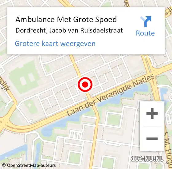 Locatie op kaart van de 112 melding: Ambulance Met Grote Spoed Naar Dordrecht, Jacob van Ruisdaelstraat op 23 september 2024 18:59