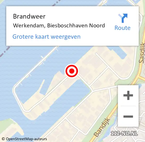 Locatie op kaart van de 112 melding: Brandweer Werkendam, Biesboschhaven Noord op 23 september 2024 19:08