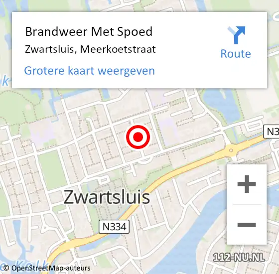 Locatie op kaart van de 112 melding: Brandweer Met Spoed Naar Zwartsluis, Meerkoetstraat op 23 september 2024 19:28