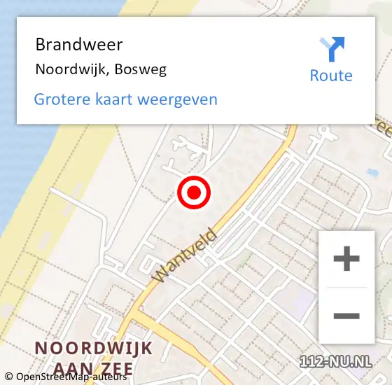 Locatie op kaart van de 112 melding: Brandweer Noordwijk, Bosweg op 23 september 2024 19:30