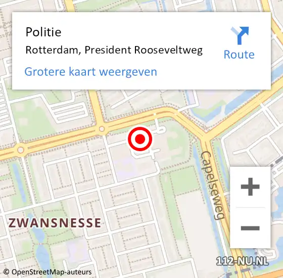 Locatie op kaart van de 112 melding: Politie Rotterdam, President Rooseveltweg op 23 september 2024 19:30