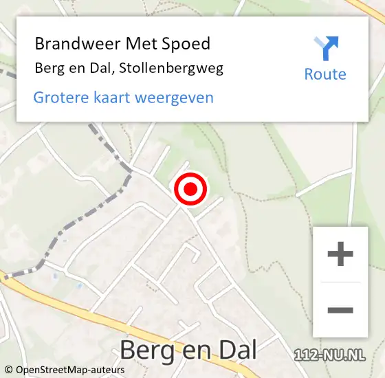 Locatie op kaart van de 112 melding: Brandweer Met Spoed Naar Berg en Dal, Stollenbergweg op 23 september 2024 19:35