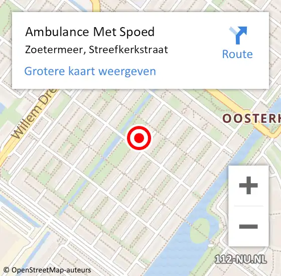 Locatie op kaart van de 112 melding: Ambulance Met Spoed Naar Zoetermeer, Streefkerkstraat op 23 september 2024 19:49