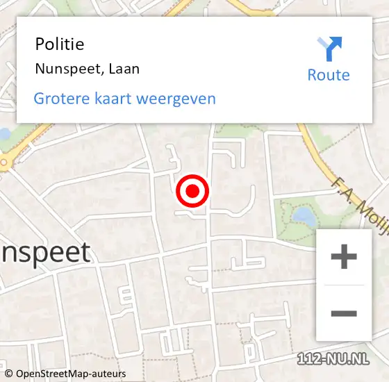 Locatie op kaart van de 112 melding: Politie Nunspeet, Laan op 23 september 2024 19:52