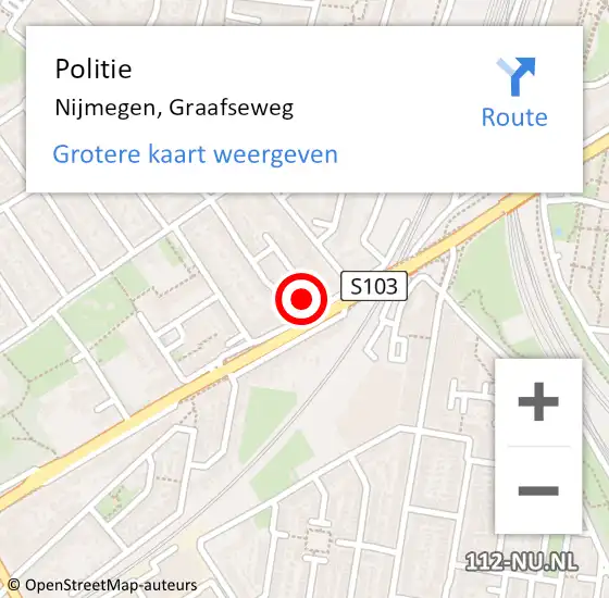 Locatie op kaart van de 112 melding: Politie Nijmegen, Graafseweg op 23 september 2024 19:54