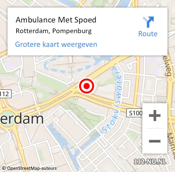 Locatie op kaart van de 112 melding: Ambulance Met Spoed Naar Rotterdam, Pompenburg op 23 september 2024 20:16