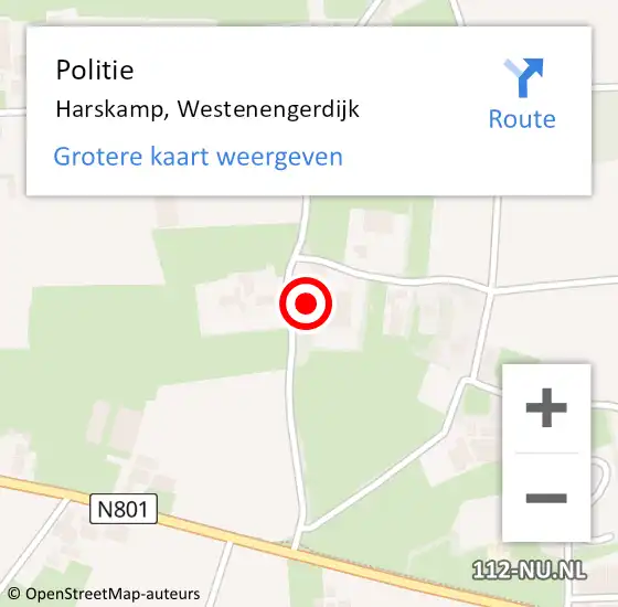 Locatie op kaart van de 112 melding: Politie Harskamp, Westenengerdijk op 23 september 2024 20:18