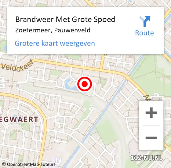 Locatie op kaart van de 112 melding: Brandweer Met Grote Spoed Naar Zoetermeer, Pauwenveld op 23 september 2024 20:37